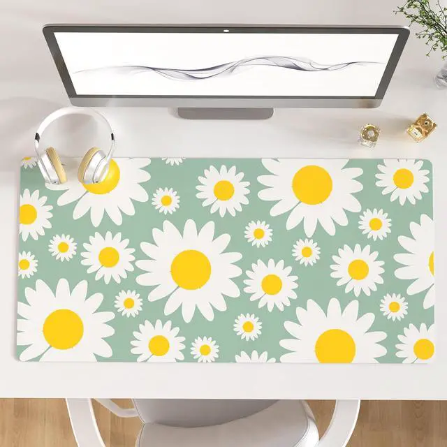 Main image of KEHIPI Large Mouse Pad, Extended Desk Mat for Desktop, PU Leather Waterproof Gaming Mousepad, Computer Desk Accessories Protector Writing Pads for School Office Home 31.5" x 15.7" - Sunny Daisies