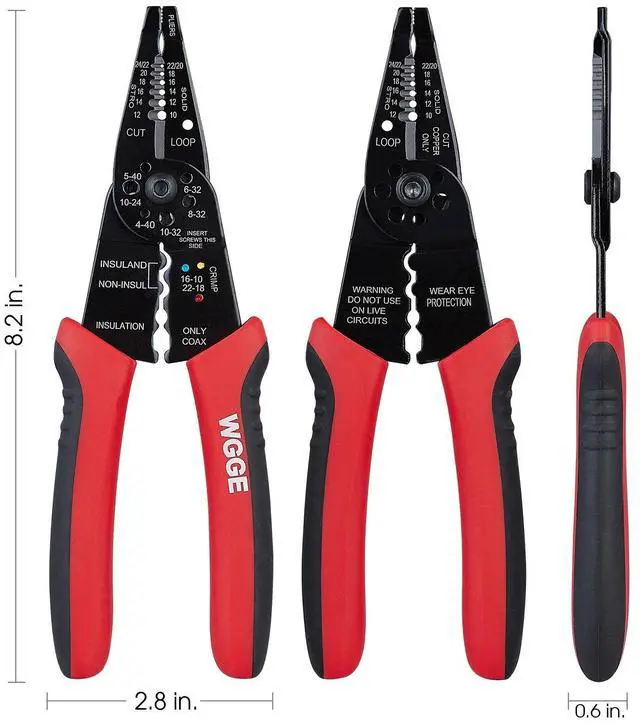Alt view image 3 of 7 - KEHIPI WG-015 Professional 8-inch Wire Stripper/Crimping Tool, Cable Cutter/Crimper, Wiring and Multi-Function Hand Tool, Red With Black