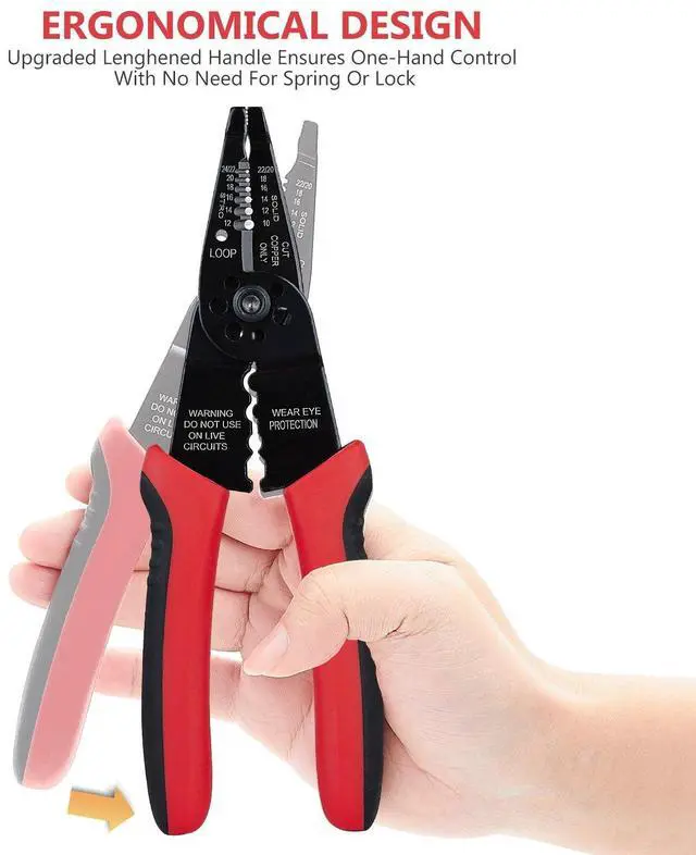 Alt view image 4 of 7 - KEHIPI WG-015 Professional 8-inch Wire Stripper/Crimping Tool, Cable Cutter/Crimper, Wiring and Multi-Function Hand Tool, Red With Black