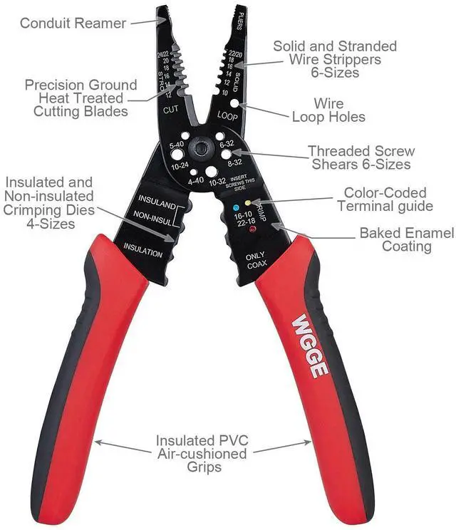 Alt view image 5 of 7 - KEHIPI WG-015 Professional 8-inch Wire Stripper/Crimping Tool, Cable Cutter/Crimper, Wiring and Multi-Function Hand Tool, Red With Black