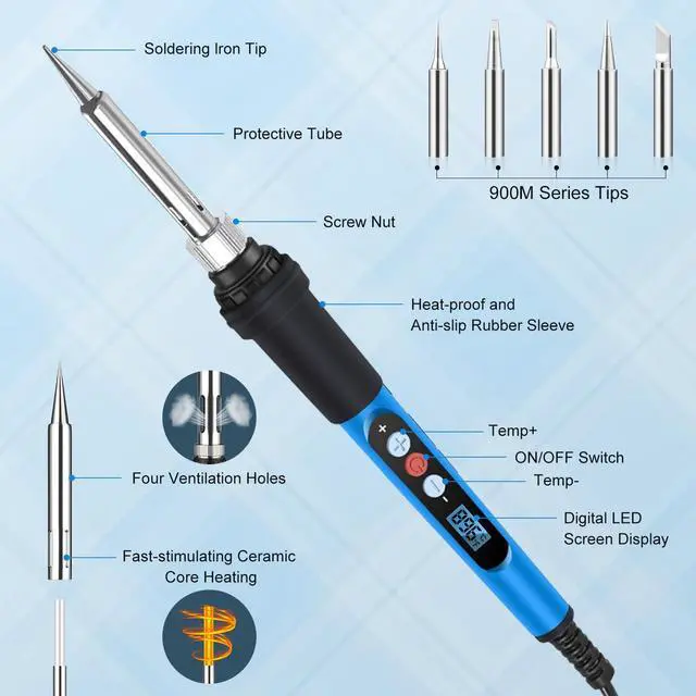 Alt view image 4 of 7 - KEHIPI Soldering Iron Kit, 90W 110V Fast Heat up LCD Digital Soldering Gun kit with Ceramic Heater, 10 in 1 Adjustable Temperature Soldering Kit with Automatic Sleep Mode