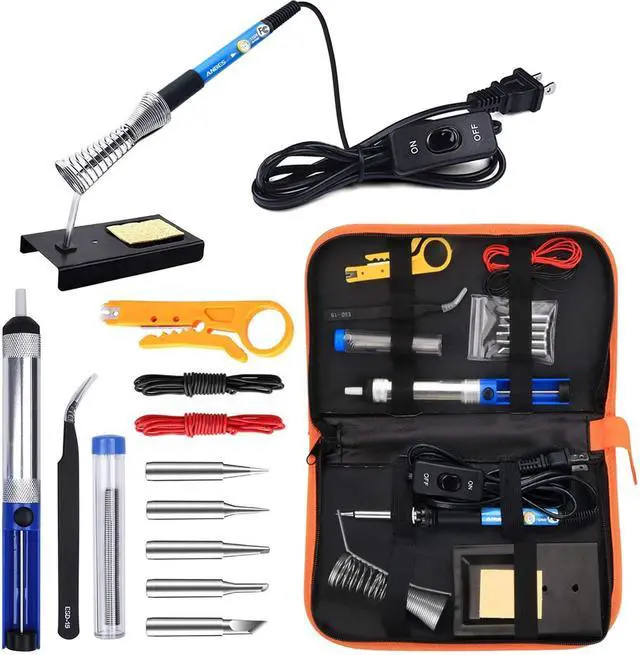 Main image of KEHIPI Soldering Iron Kit Electronics, 60W Adjustable Temperature Welding Tool, 5pcs Soldering Tips, Desoldering Pump, Soldering Iron Stand, Tweezers