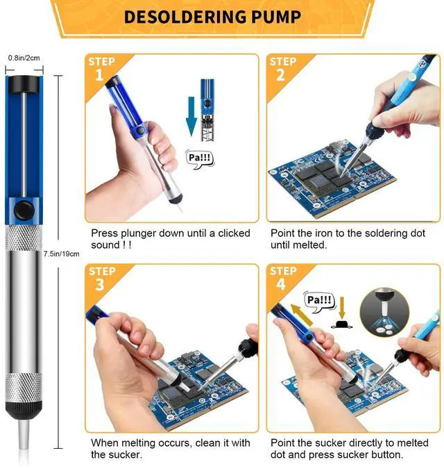 Alt view image 5 of 6 - KEHIPI Soldering Iron Kit Electronics, 60W Adjustable Temperature Welding Tool, 5pcs Soldering Tips, Desoldering Pump, Soldering Iron Stand, Tweezers