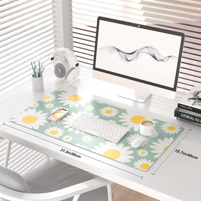 Alt view image 2 of 7 - KEHIPI Large Mouse Pad, Extended Desk Mat for Desktop, PU Leather Waterproof Gaming Mousepad, Computer Desk Accessories Protector Writing Pads for School Office Home 31.5" x 15.7" - Sunny Daisies