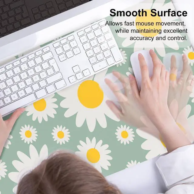 Alt view image 5 of 7 - KEHIPI Large Mouse Pad, Extended Desk Mat for Desktop, PU Leather Waterproof Gaming Mousepad, Computer Desk Accessories Protector Writing Pads for School Office Home 31.5" x 15.7" - Sunny Daisies