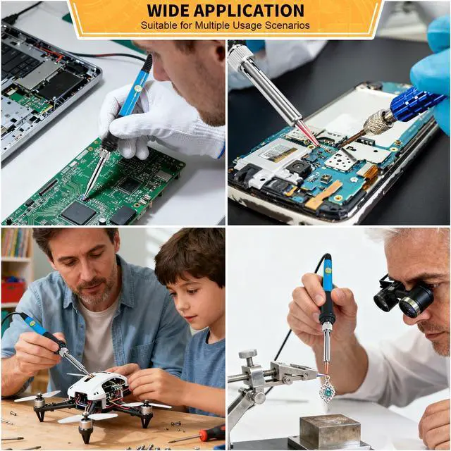 Alt view image 6 of 6 - KEHIPI Soldering Iron Kit Electronics, 60W Adjustable Temperature Welding Tool, 5pcs Soldering Tips, Desoldering Pump, Soldering Iron Stand, Tweezers