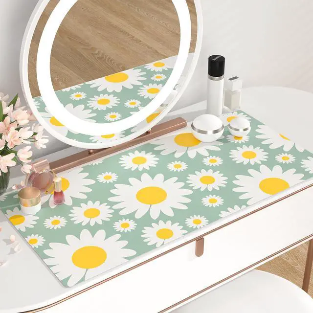 Alt view image 6 of 7 - KEHIPI Large Mouse Pad, Extended Desk Mat for Desktop, PU Leather Waterproof Gaming Mousepad, Computer Desk Accessories Protector Writing Pads for School Office Home 31.5" x 15.7" - Sunny Daisies