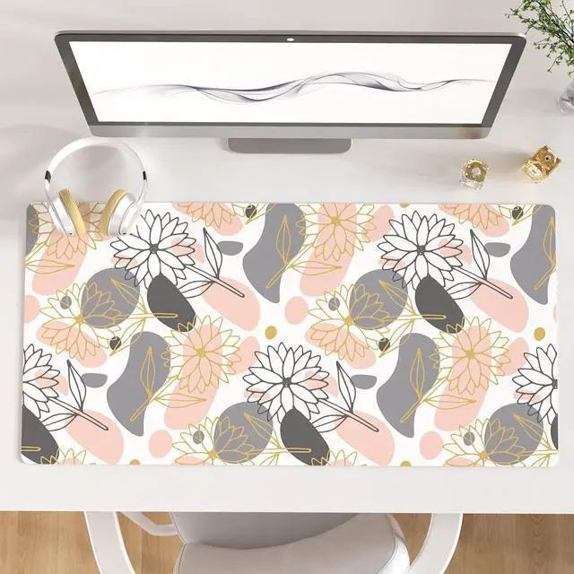 Main image of KEHIPI Large Mouse Pad, Extended Desk Mat for Desktop, PU Leather Waterproof Gaming Mousepad, Computer Desk Accessories Protector Writing Pads for School Office Home 31.5" x 15.7" - Line Art Flowers