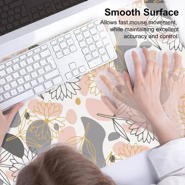Alt view image 5 of 7 - KEHIPI Large Mouse Pad, Extended Desk Mat for Desktop, PU Leather Waterproof Gaming Mousepad, Computer Desk Accessories Protector Writing Pads for School Office Home 31.5" x 15.7" - Line Art Flowers