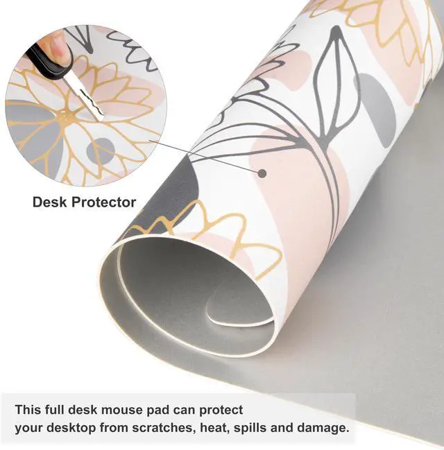 Alt view image 4 of 7 - KEHIPI Large Mouse Pad, Extended Desk Mat for Desktop, PU Leather Waterproof Gaming Mousepad, Computer Desk Accessories Protector Writing Pads for School Office Home 31.5" x 15.7" - Line Art Flowers