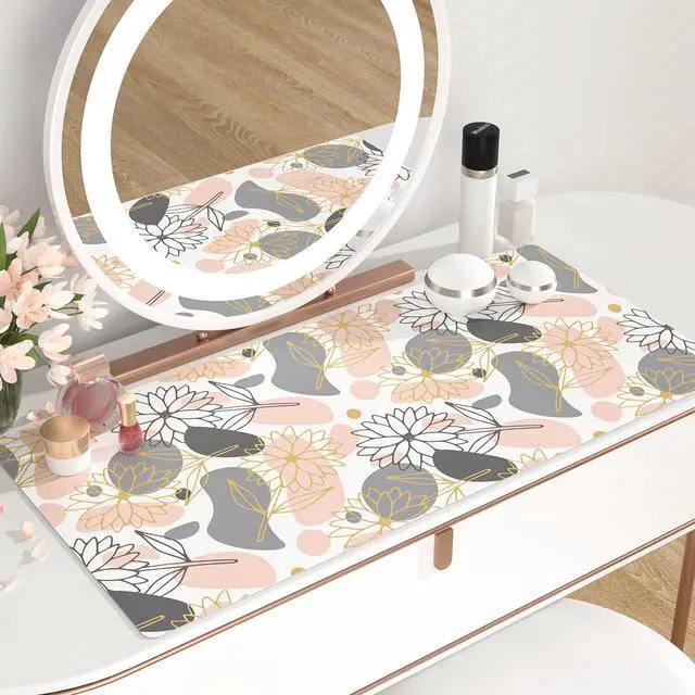 Alt view image 6 of 7 - KEHIPI Large Mouse Pad, Extended Desk Mat for Desktop, PU Leather Waterproof Gaming Mousepad, Computer Desk Accessories Protector Writing Pads for School Office Home 31.5" x 15.7" - Line Art Flowers