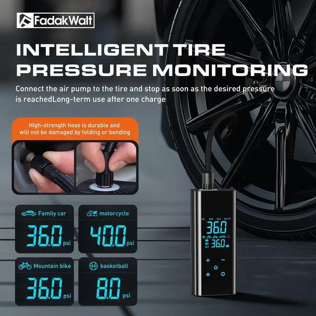 Alt view image 4 of 5 - KEHIPI Tire Inflator Portable Air Compressor, 150 PSI Cordless Air Pump with Digital Pressure Gauge, LED Light, Auto Shut-Off, for Car, Motorcycle, Bike, Ball  Not for Truck Tires