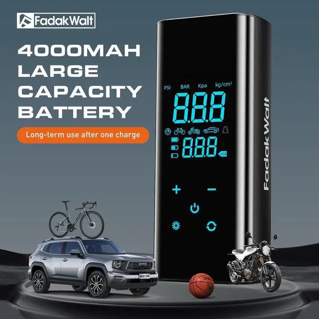 Alt view image 5 of 5 - KEHIPI Tire Inflator Portable Air Compressor, 150 PSI Cordless Air Pump with Digital Pressure Gauge, LED Light, Auto Shut-Off, for Car, Motorcycle, Bike, Ball  Not for Truck Tires