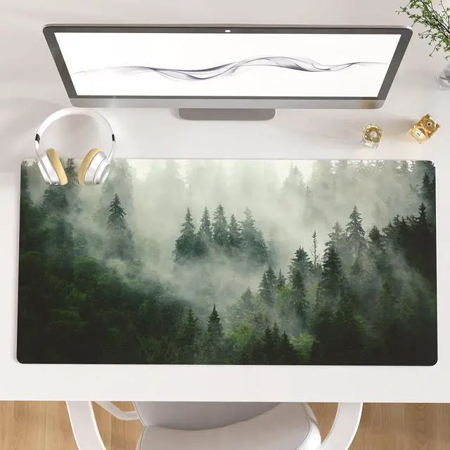 Main image of KEHIPI Large Mouse Pad, Extended Desk Mat for Desktop, PU Leather Waterproof Gaming Mousepad, Computer Desk Accessories Protector Writing Pads for School Office Home 31.5" x 15.7" - Misty Forest