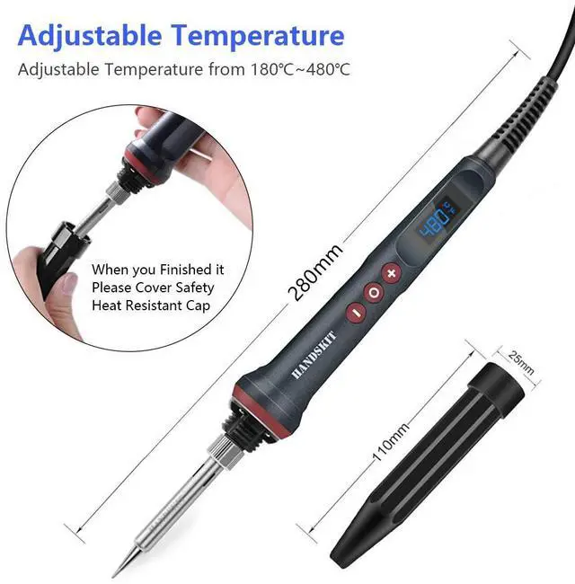 Alt view image 6 of 7 - KEHIPI Soldering Iron Kit, 90W Adjustable Temp 180-480°C Soldering Iron with LED Display, 9-in-1 Soldering Gun Kit, Includes 5 Tips, Solder Wire, Stand, Precision Tools for Electronics and Welding
