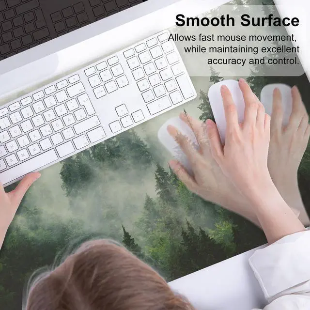 Alt view image 5 of 7 - KEHIPI Large Mouse Pad, Extended Desk Mat for Desktop, PU Leather Waterproof Gaming Mousepad, Computer Desk Accessories Protector Writing Pads for School Office Home 31.5" x 15.7" - Misty Forest
