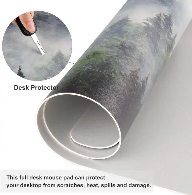 Alt view image 4 of 7 - KEHIPI Large Mouse Pad, Extended Desk Mat for Desktop, PU Leather Waterproof Gaming Mousepad, Computer Desk Accessories Protector Writing Pads for School Office Home 31.5" x 15.7" - Misty Forest