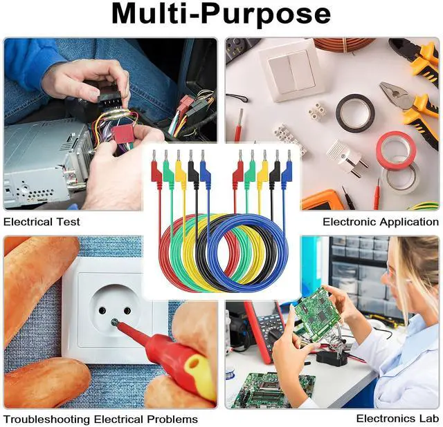 Alt view image 7 of 7 - KEHIPI 5Pcs Banana to Banana Plug Test Lead, 4mm Stackable Banana Plug Wire Test Cable Lead for Multimeter, Electrical Test Wire 1000V/15A 9.8 Ft/3M