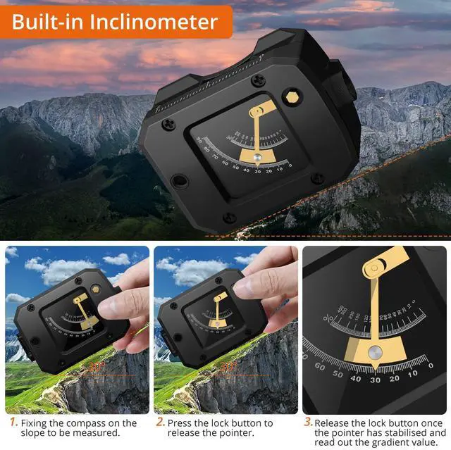 Alt view image 4 of 7 - KEHIPI IP54 Hiking Compass Professional Military Compass Aluminum Alloy Camping Compass Waterproof with Sighting Clinometer