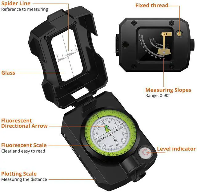 Alt view image 5 of 7 - KEHIPI IP54 Hiking Compass Professional Military Compass Aluminum Alloy Camping Compass Waterproof with Sighting Clinometer