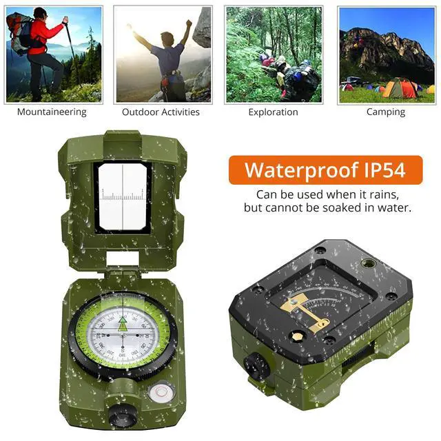 Alt view image 2 of 7 - KEHIPI IP54 Hiking Compass - Professional Military Compass with Sighting Clinometer Aluminum Alloy Camping Compass Waterproof with Carry Bag