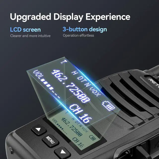 Alt view image 2 of 7 - KEHIPI H777D 2 Way Radio for Adults with LCD Screen, USB-C Charging, FRS Long Range Handheld Commercial Walkie Talkies, Compact Hand Free Rechargeable, for Bussiness Retail Warehouse(20 Pack)