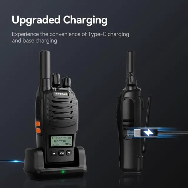 Alt view image 3 of 7 - KEHIPI H777D 2 Way Radio for Adults with LCD Screen, USB-C Charging, FRS Long Range Handheld Commercial Walkie Talkies, Compact Hand Free Rechargeable, for Bussiness Retail Warehouse(20 Pack)