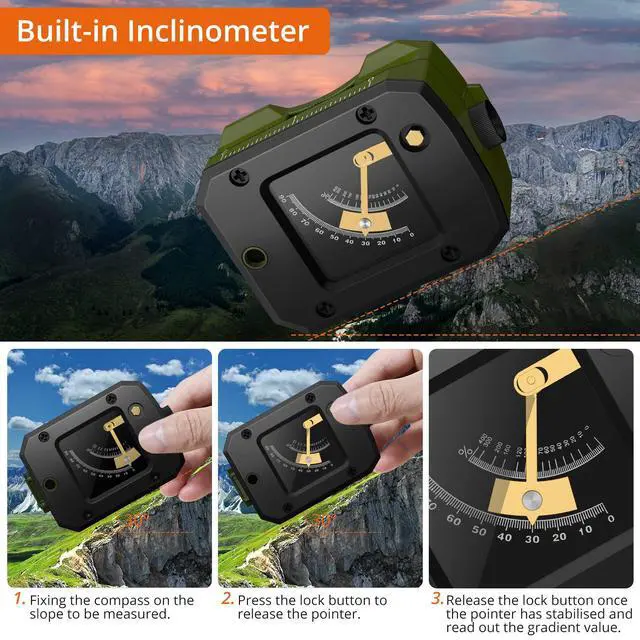 Alt view image 4 of 7 - KEHIPI IP54 Hiking Compass - Professional Military Compass with Sighting Clinometer Aluminum Alloy Camping Compass Waterproof with Carry Bag