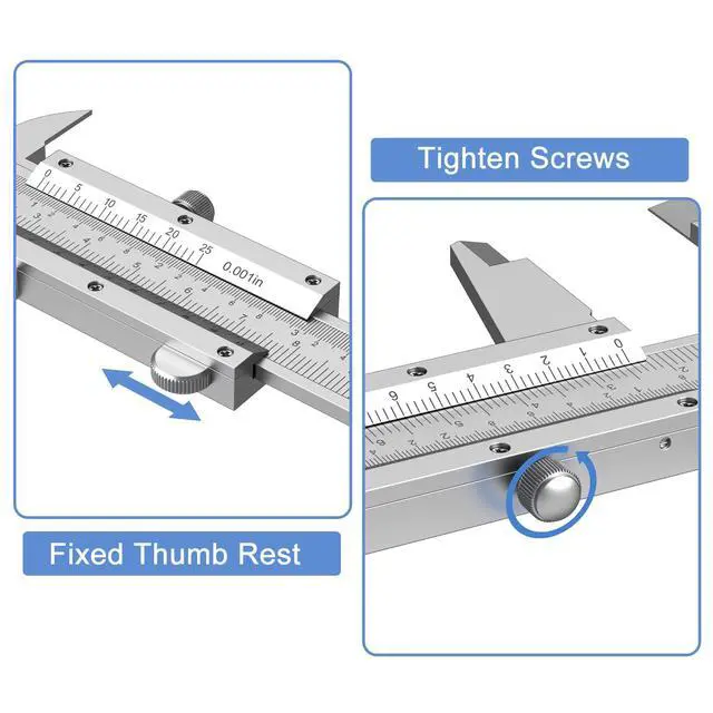Alt view image 5 of 7 - KEHIPI Vernier Caliper 6 Inch + Stainless Steel Feeler Gauge 32 Blade, 6" Stainless Steel Non Digital Caliper, 0-6Inch/0-150mm0.02mm/0.001" High Precision Caliper
