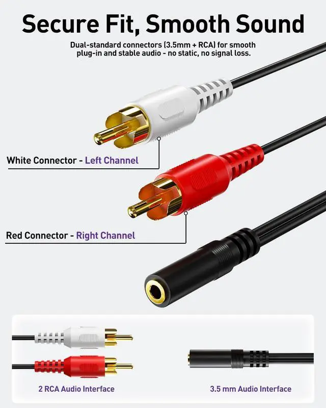 Alt view image 5 of 7 - KEHIPI 3.5 mm Female to 2 RCA Male Stereo Audio Cable (3FT), Gold Plated, 1/8 Inch Mini Jack to Dual RCA Y Splitter Cord for TV, Phone, Speaker, Home Theater, MP3, 39 Inch(100cm), 2 Pack