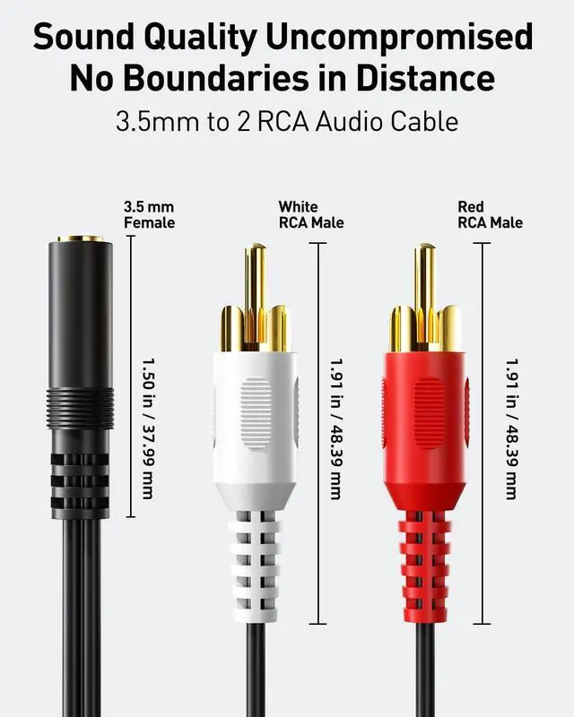 Alt view image 7 of 7 - KEHIPI 3.5 mm Female to 2 RCA Male Stereo Audio Cable (3FT), Gold Plated, 1/8 Inch Mini Jack to Dual RCA Y Splitter Cord for TV, Phone, Speaker, Home Theater, MP3, 39 Inch(100cm), 2 Pack