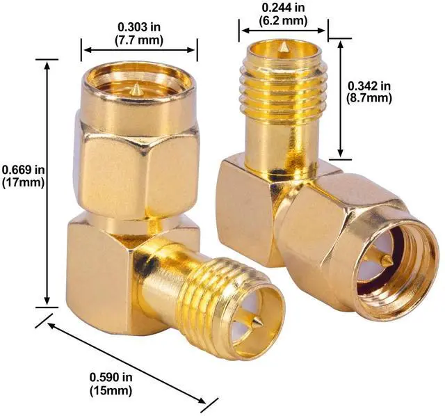 Alt view image 6 of 6 - KEHIPI 2-Pack SMA 90 Degree Adapter SMA Male to RPSMA Female Right Angle Connector Elbow RF Coax Adapter for FPV Drone Wi-Fi Antenna Signal Booster Repeaters Radio