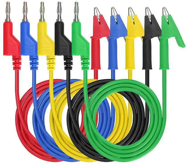Main image of KEHIPI Multimeter Banana Plug to Crocodile Alligator Clip Test Probe, 5PCS 4mm Stackable Colorful Silicone Banana Plug to Alligator Clip Test Probe Lead Wire Cable 1M