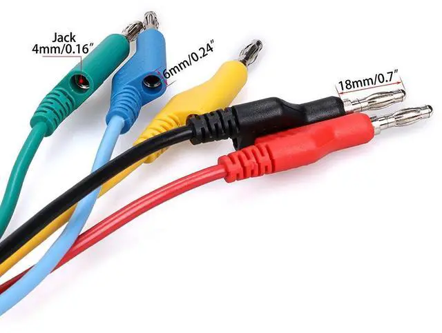 Alt view image 5 of 7 - KEHIPI Multimeter Banana Plug to Crocodile Alligator Clip Test Probe, 5PCS 4mm Stackable Colorful Silicone Banana Plug to Alligator Clip Test Probe Lead Wire Cable 1M