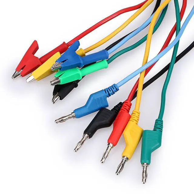 Alt view image 6 of 7 - KEHIPI Multimeter Banana Plug to Crocodile Alligator Clip Test Probe, 5PCS 4mm Stackable Colorful Silicone Banana Plug to Alligator Clip Test Probe Lead Wire Cable 1M
