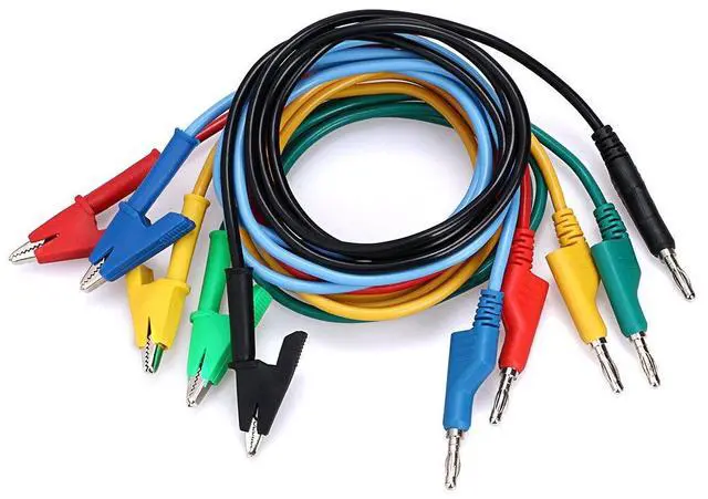 Alt view image 7 of 7 - KEHIPI Multimeter Banana Plug to Crocodile Alligator Clip Test Probe, 5PCS 4mm Stackable Colorful Silicone Banana Plug to Alligator Clip Test Probe Lead Wire Cable 1M