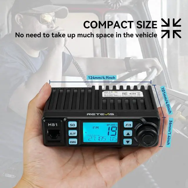 Alt view image 3 of 7 - KEHIPI MB1 40-Channel CB Radio, AM/FM Professional CB Radio with Noise Reduction, Travel Essentials, Instant Channel 9/19, RF Gain, VOX, External Speaker Jack, Easy to Operate Emergency Radio, Black