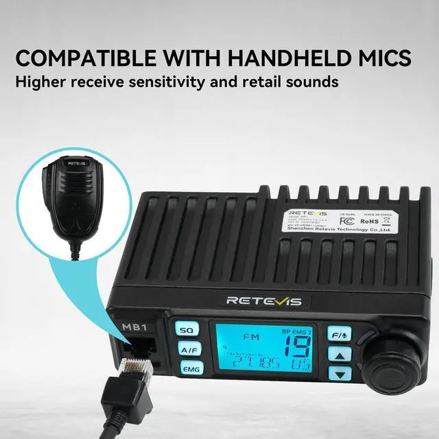 Alt view image 6 of 7 - KEHIPI MB1 40-Channel CB Radio, AM/FM Professional CB Radio with Noise Reduction, Travel Essentials, Instant Channel 9/19, RF Gain, VOX, External Speaker Jack, Easy to Operate Emergency Radio, Black