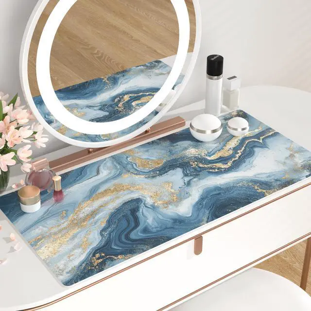 Alt view image 6 of 7 - KEHIPI Desk Pad Large Keyboard and Mouse Pad for Laptop Computer, PU Leather Desk Cover Protector, Desk Décor Accessories for Office Home Work Writing Gaming 31.5" x 15.7" - Blue White Marble