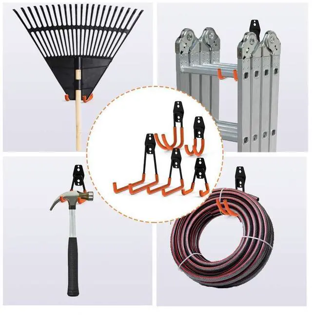 Alt view image 6 of 7 - KEHIPI 12pack Steel Garage Storage Utility Double Hooks Organizer Heavy Duty Wall Mount Tool Holder for Organizing Power Tools Ladders Bulk Items