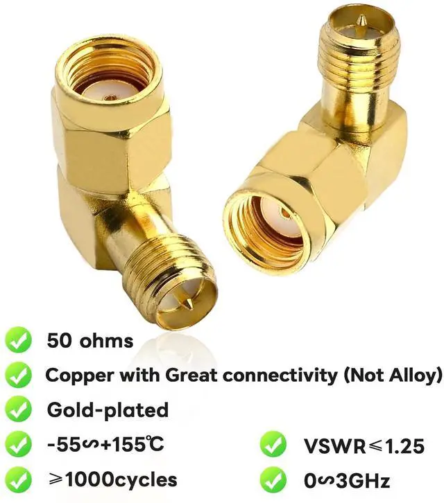 Alt view image 2 of 6 - KEHIPI 90 Degree Reverse Polarity SMA Coax Adapter RP SMA Male to RP-SMA Female Right Angle Connector for Audio FPV Drone Antennas Radio Video 2-Pack