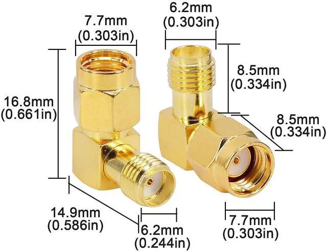 Alt view image 6 of 6 - KEHIPI RP-SMA 90 Degree Adapter RP-SMA Male to SMA Female Right Angle Connector Gold Plated SMA RF Coaxial Connector Elbow for FPV Antenna,Radios,Broadcast Pack of 2