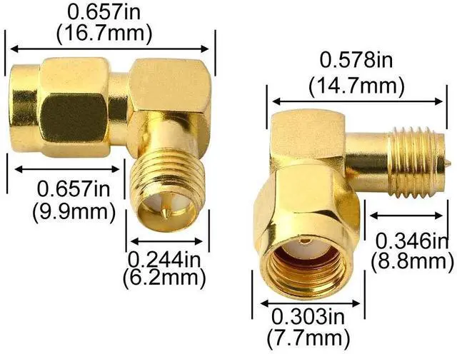 Alt view image 5 of 6 - KEHIPI 90 Degree Reverse Polarity SMA Coax Adapter RP SMA Male to RP-SMA Female Right Angle Connector for Audio FPV Drone Antennas Radio Video 2-Pack
