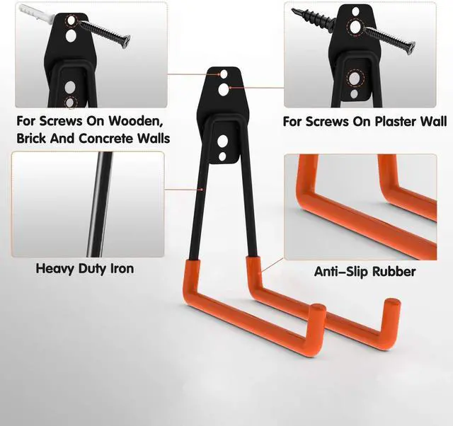 Alt view image 3 of 7 - KEHIPI 12pack Steel Garage Storage Utility Double Hooks Organizer Heavy Duty Wall Mount Tool Holder for Organizing Power Tools Ladders Bulk Items