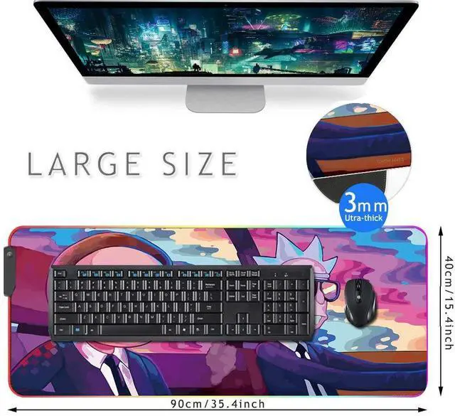 Alt view image 2 of 5 - KEHIPI RGB Mouse Pad, XXL LED Gaming Mouse Mat Heavy Duty Anty Slip 35.4 * 15.7 Inches greencity