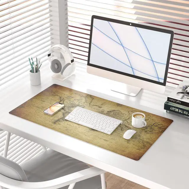 Alt view image 2 of 7 - KEHIPI Large Desk Pad, Vintage Mouse Pad Desktop Decor, Waterproof PU Leather Desk Cover Protector, Desk Accessories for Office Home Work Writing Gaming 31.5" x 15.7" - World Map 1814