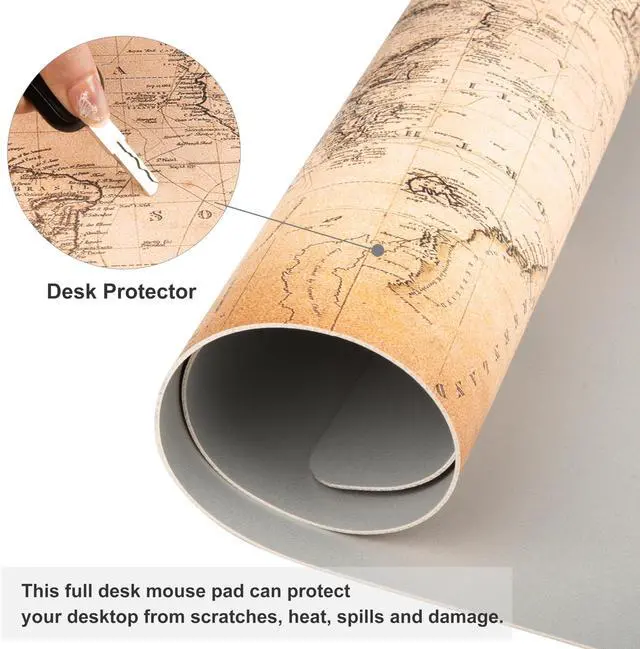 Alt view image 4 of 7 - KEHIPI Large Desk Pad, Vintage Mouse Pad Desktop Decor, Waterproof PU Leather Desk Cover Protector, Desk Accessories for Office Home Work Writing Gaming 31.5" x 15.7" - World Map 1814