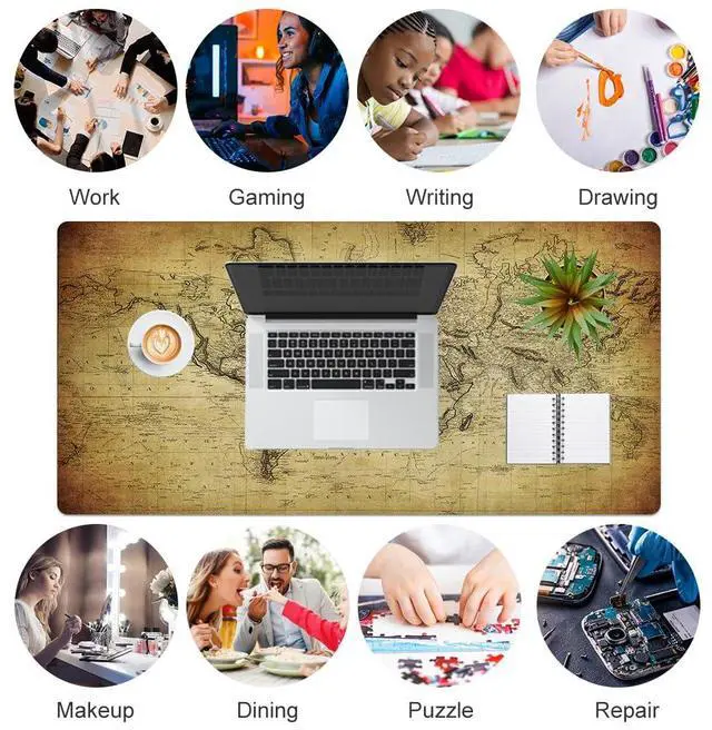 Alt view image 7 of 7 - KEHIPI Large Desk Pad, Vintage Mouse Pad Desktop Decor, Waterproof PU Leather Desk Cover Protector, Desk Accessories for Office Home Work Writing Gaming 31.5" x 15.7" - World Map 1814