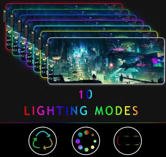 Alt view image 3 of 6 - KEHIPI RGB Mouse Pad, XXL LED Gaming Mouse Mat Heavy Duty Anty Slip 35.4 * 15.7 Inches greencity