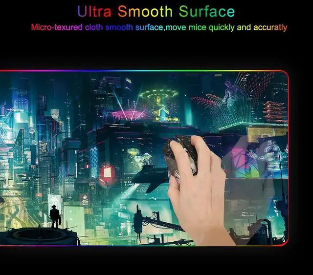 Alt view image 4 of 6 - KEHIPI RGB Mouse Pad, XXL LED Gaming Mouse Mat Heavy Duty Anty Slip 35.4 * 15.7 Inches greencity